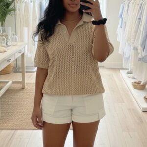 Tan Knit Short Sleeve Top